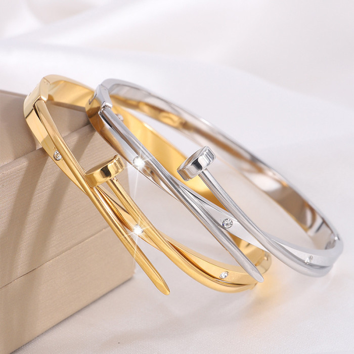 Titanium Steel Bracelet Korean Version Hot-Selling Bracelet for Women High-End Personality Couple Nail Internet Celeb...