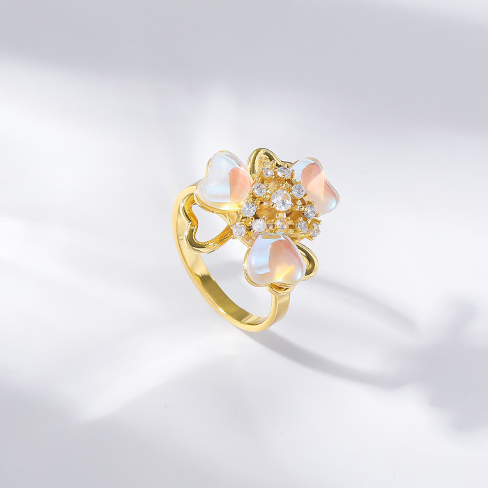 Necklace for Women Rotatable Cat's Eye Stone Three-Petal Flower Niche Design Zircon Flower Stamen Rotating Necklace