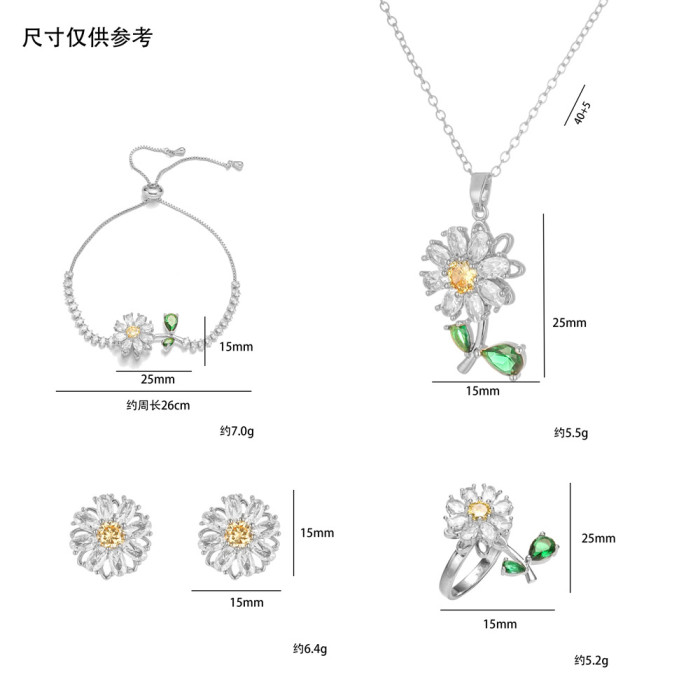 Necklace for Women Japanese and Korean Cross-Border Sunflower New Style Inlaid Diamond Sunflower Ins Ring Rotatable Set Clavicle Chain for Women