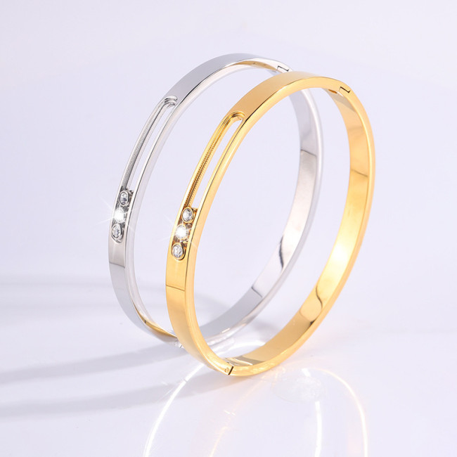 Titanium Steel Bracelet Personalized Design Groove Sliding Diamond Bracelet for Women High-end Versatile Non-fading Bracelet