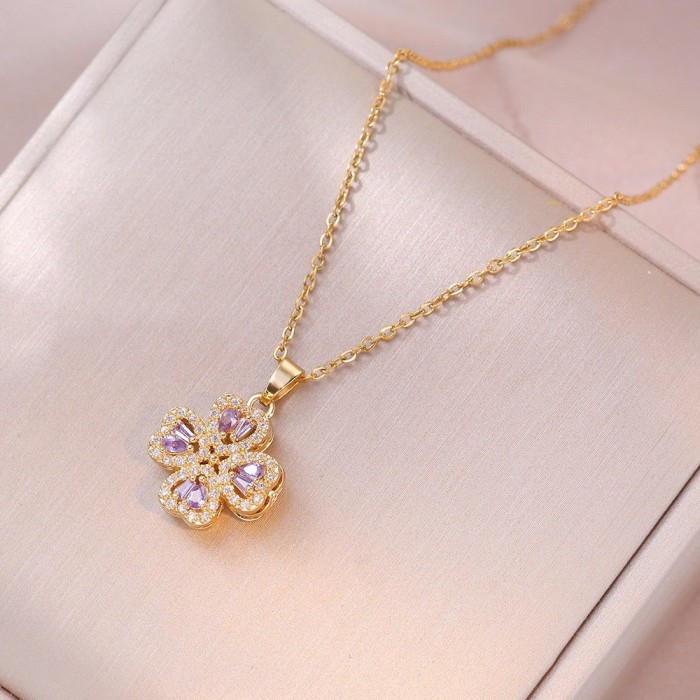 Necklace for Women, Internet Celebrity Style, Versatile, Niche, Sweet, High-End Rotating Necklace and Ring Set, Wholesale Accessories