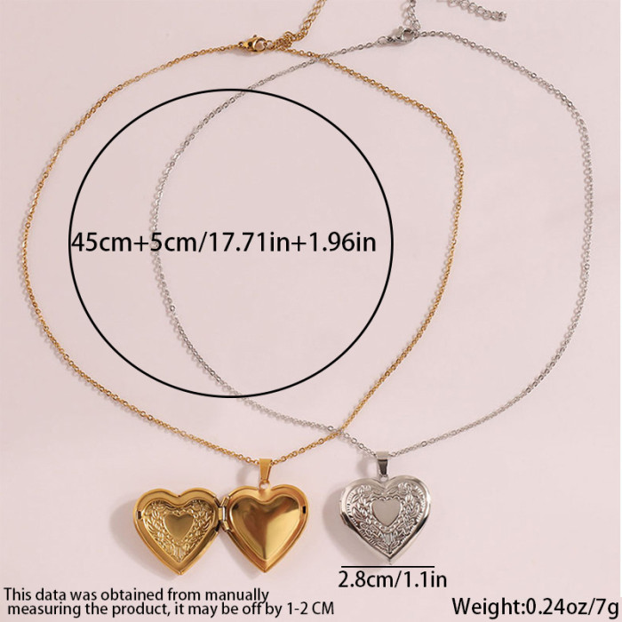 Titanium Steel Non-Fading Heart Necklace for Women, Light Luxury High-End Feel, Fashionable Stainless Steel Embossed Heart Frame Necklace
