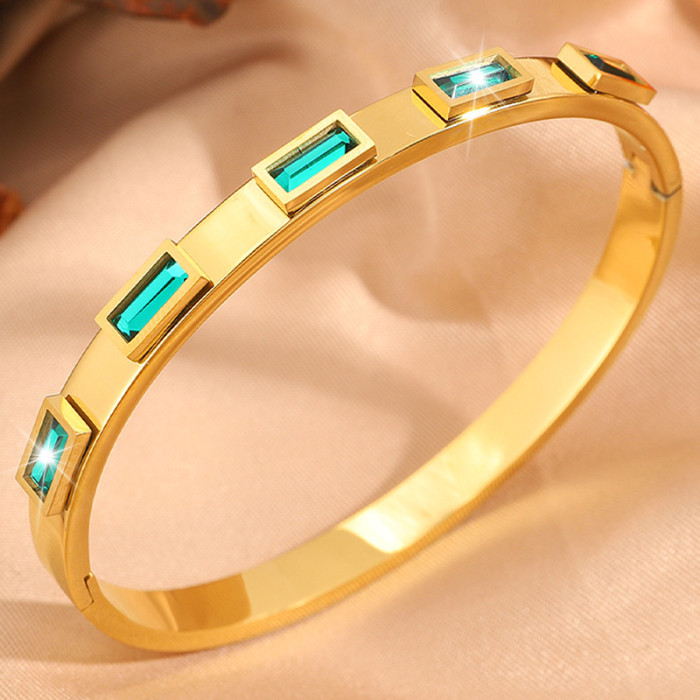 European and American Fashion Square Emerald Open Titanium Steel Bracelet for Women High Version Design Versatile Non-Fading Bracelet Jewelry