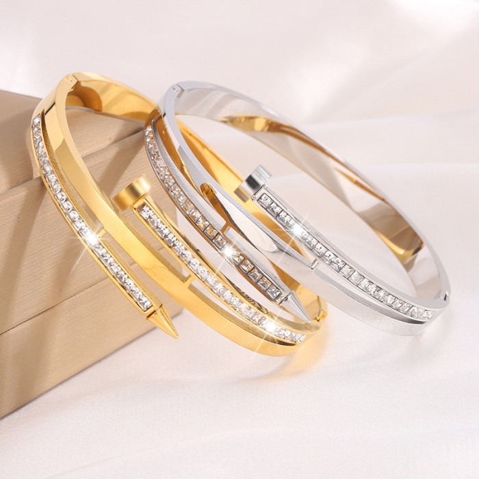 Hot-Selling Kajia Nail Stone-Inlaid Bracelet for Women Titanium Steel Non-Fading Couple Style Stainless Steel Brace...