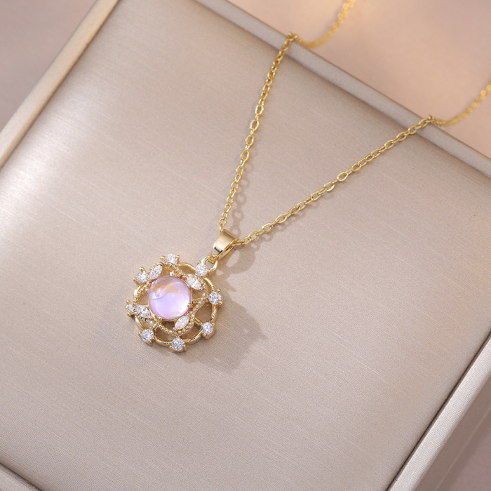 Necklace for Women Moonstone Necklace Rotatable Ins Internet Celebrity Collarbone Chain Niche Design Fashion Jewelry