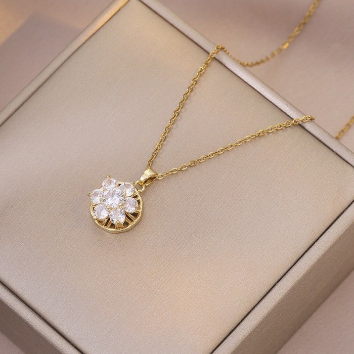 Necklace for Women, Internet Celebrity Style, Versatile, Niche, Sweet, High-End Rotating Necklace and Ring Set, Wholesale Accessories