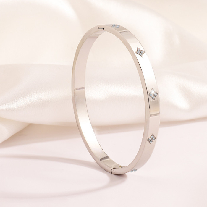 Titanium Steel Bracelet for Women, High-End Fully Stone-Set Stainless Steel Bangle, Niche Versatile Light Luxury Non-Fad...