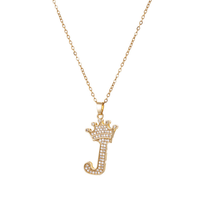 Necklace for Women Cross-Border New Zircon Letter Necklace Accessories Hip-Hop Double Layer Crown English 26 Pendant Necklace