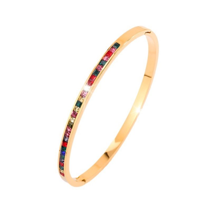 Titanium Steel Bracelet Colorful Single Row Stone Bracelet for Women High-end Feel Exquisite Personality Light Luxu...