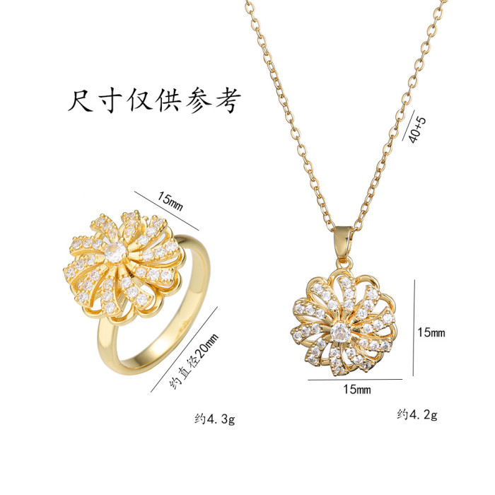 Necklace for Women, Internet Celebrity, Zircon Flower, Niche Fashion, New Design Sense Pendant, Elegant Set, Titanium...