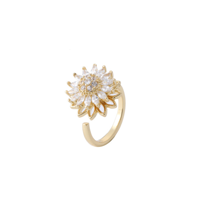 Ring for Women Heart Zircon Open Ring Sweet Niche Design High-end Index Finger Ring Internet Celebrity Adjustable Ring