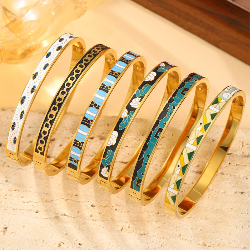 Vintage Fashion Oil Drop Titanium Steel Bracelet for Women, Colorful Enamel Oil Drop Versatile Exquisite Color-Block Stitching Bracelet, Non-Fading