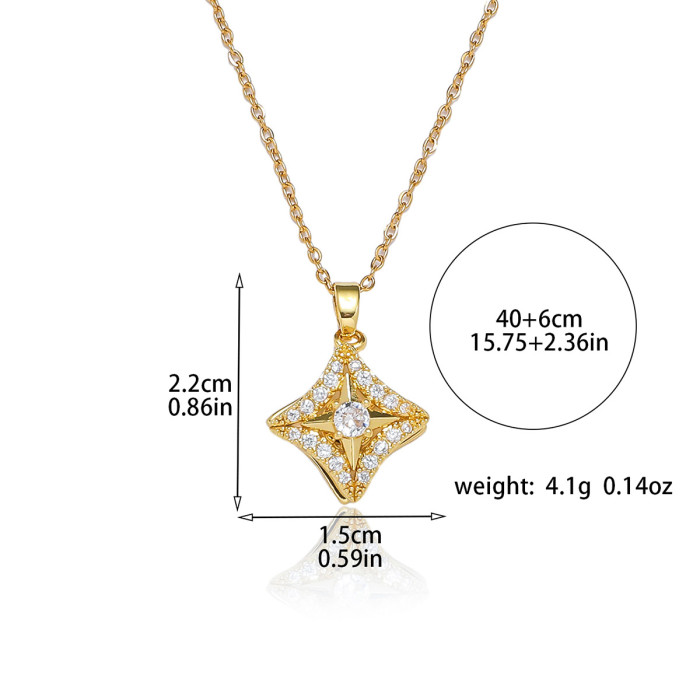 Necklace for Women Internet Celebrity Cross-Border Four-Leaf Flower Zircon Flower Niche New Design Sense Pendant Rotating Titanium Steel Necklace