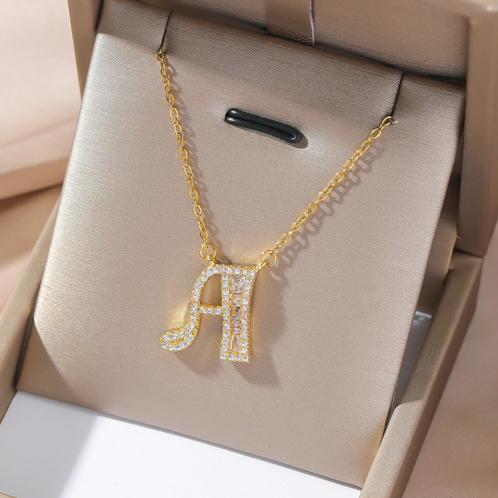 Titanium Steel Necklace for Women Cross-Border Fashion 18K Gold Letter Necklace European and American Trend Titanium Steel Small Letter Pendant Jewelry