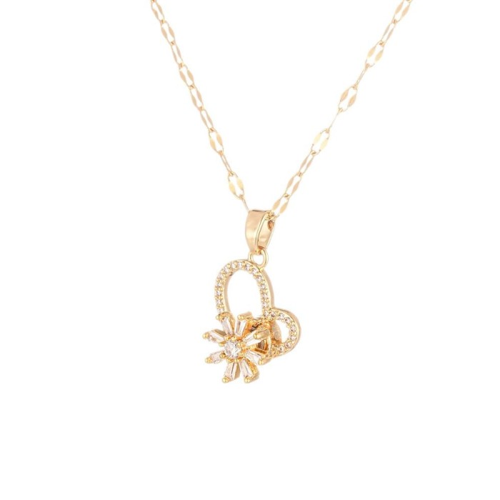 Necklace for Women Rotating Heart Necklace Fashion Titanium Steel Clavicle Chain Rotatable Pendant Internet Celebrity...