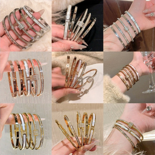 Titanium Steel Bracelet for Women, High-End Feel, Starry Sky Design, Non-Fading, Fashionable and Versatile, Full Diamond Stainless Steel Bracelet, Round Design