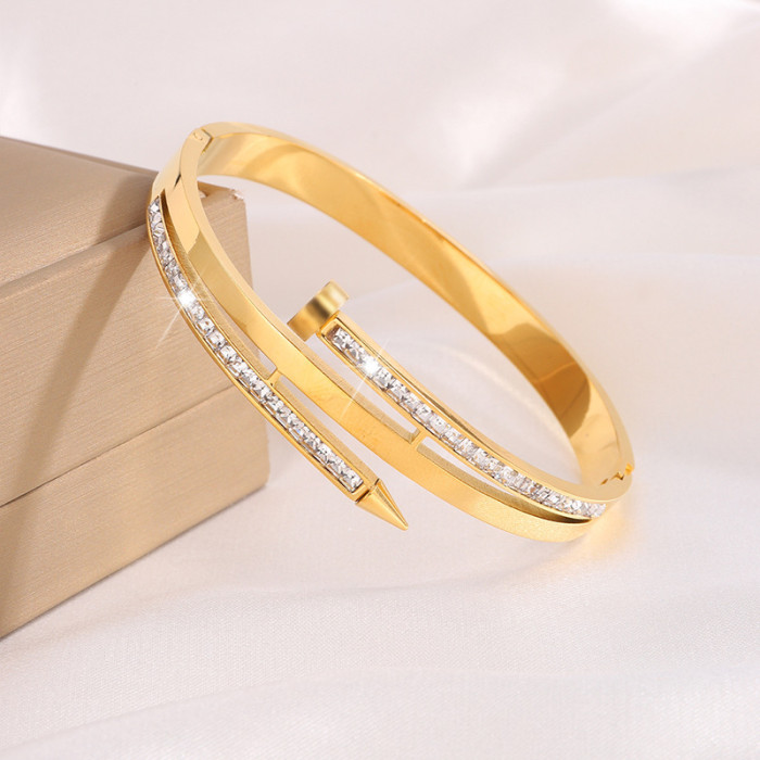 Hot-Selling Kajia Nail Stone-Inlaid Bracelet for Women Titanium Steel Non-Fading Couple Style Stainless Steel Brace...