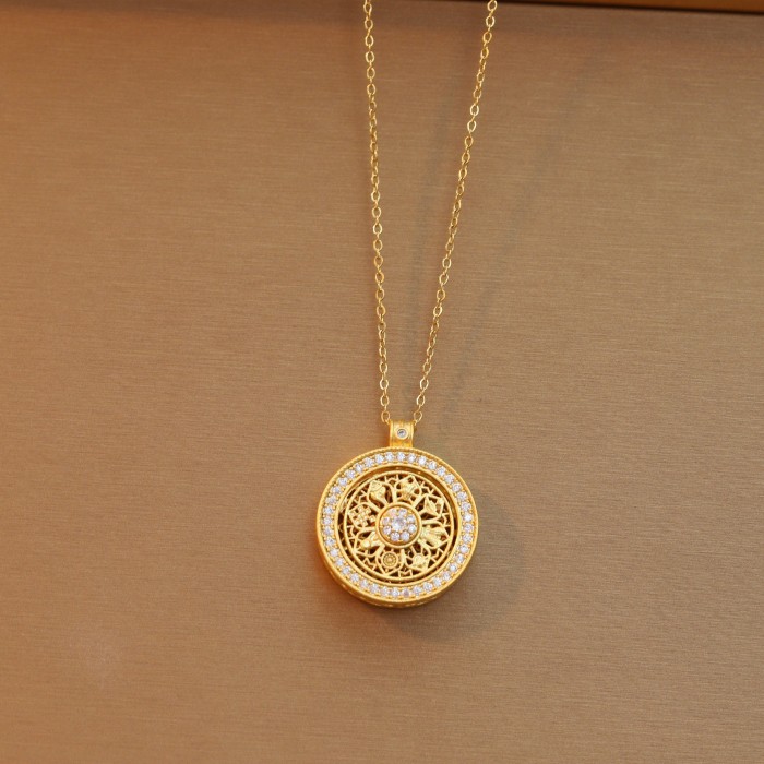 Necklace for Women, Internet Celebrity National Trend, Same Style As Gold Store, Ancient Method Fully Stone-Set Eight Tr...
