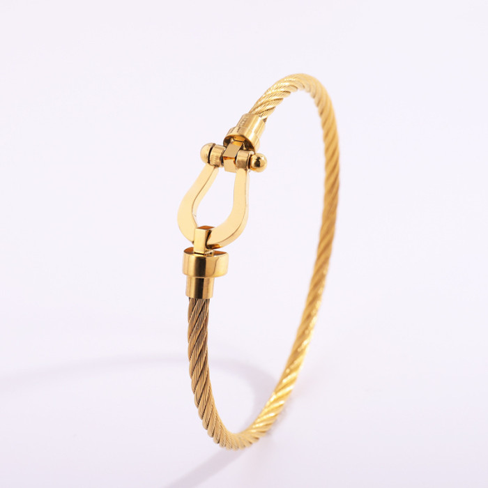 Titanium Steel Bracelet Magnetic Threaded Horseshoe Stainless Steel Bracelet for Women High-end Fashion Simple Non-fa...