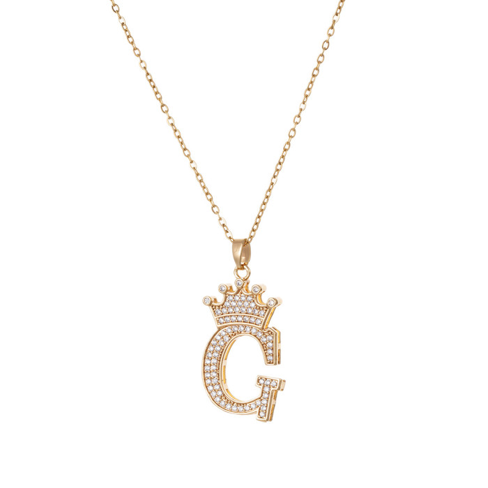 Necklace for Women Cross-Border New Zircon Letter Necklace Accessories Hip-Hop Double Layer Crown English 26 Pendant Necklace
