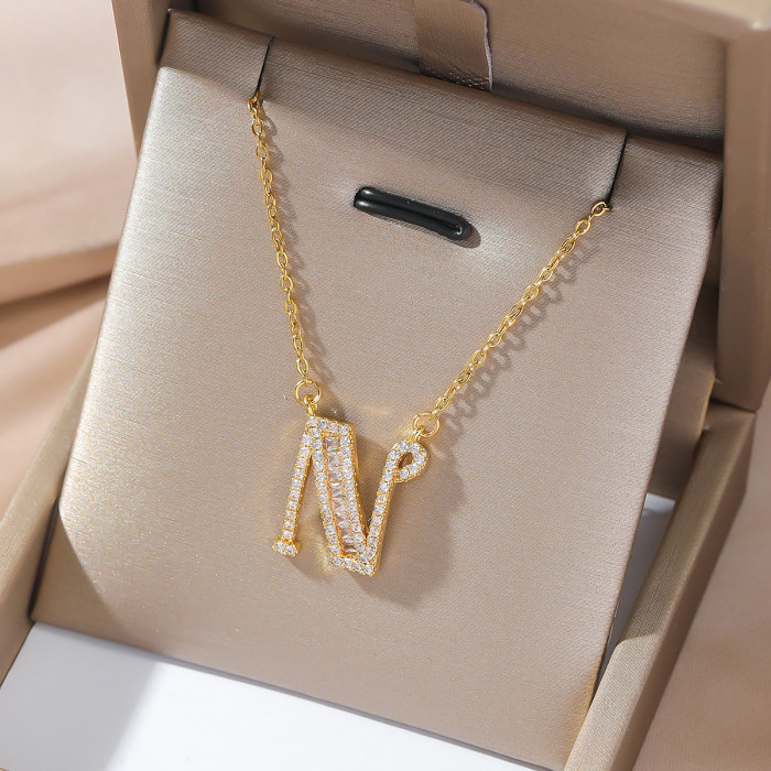 Titanium Steel Necklace for Women Cross-Border Fashion 18K Gold Letter Necklace European and American Trend Titanium Steel Small Letter Pendant Jewelry