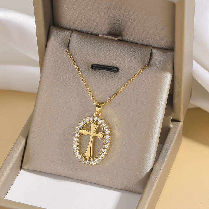 Necklace for Women European and American Cross-Border Fashion Colorful Zircon Cross Necklace Niche Design Ins Style Jewelry Collarbone Chain
