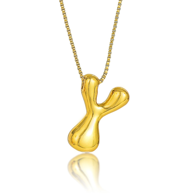 Necklace for Women European and American Cross-Border Balloon Bubble Letter Pendant Fashion Hip-Hop Three-Dimensional Chubby Titanium Steel Necklace Jewelry
