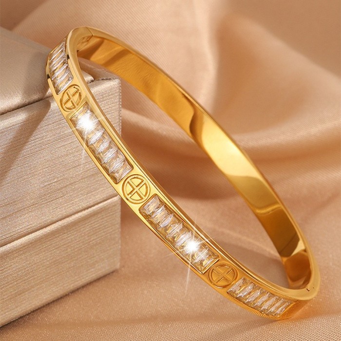 New European and American Fashion Starry Sky Inlaid Diamond Cross Bracelet Light Luxury Niche High-end Feel Women's Titanium Steel Bracelet Jewelry