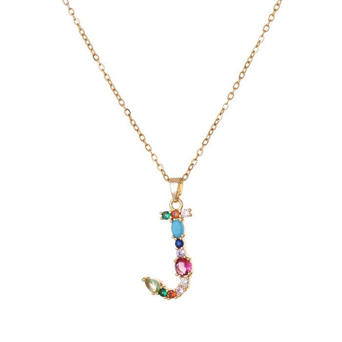 Necklace for Women European and American Cross-Border Colorful Zircon 26 English Letters Personalized Pendant Niche Hip-Hop Necklace Collarbone Chain