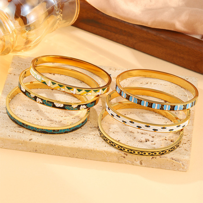 Vintage Fashion Oil Drop Titanium Steel Bracelet for Women, Colorful Enamel Oil Drop Versatile Exquisite Color-Block Stitching Bracelet, Non-Fading