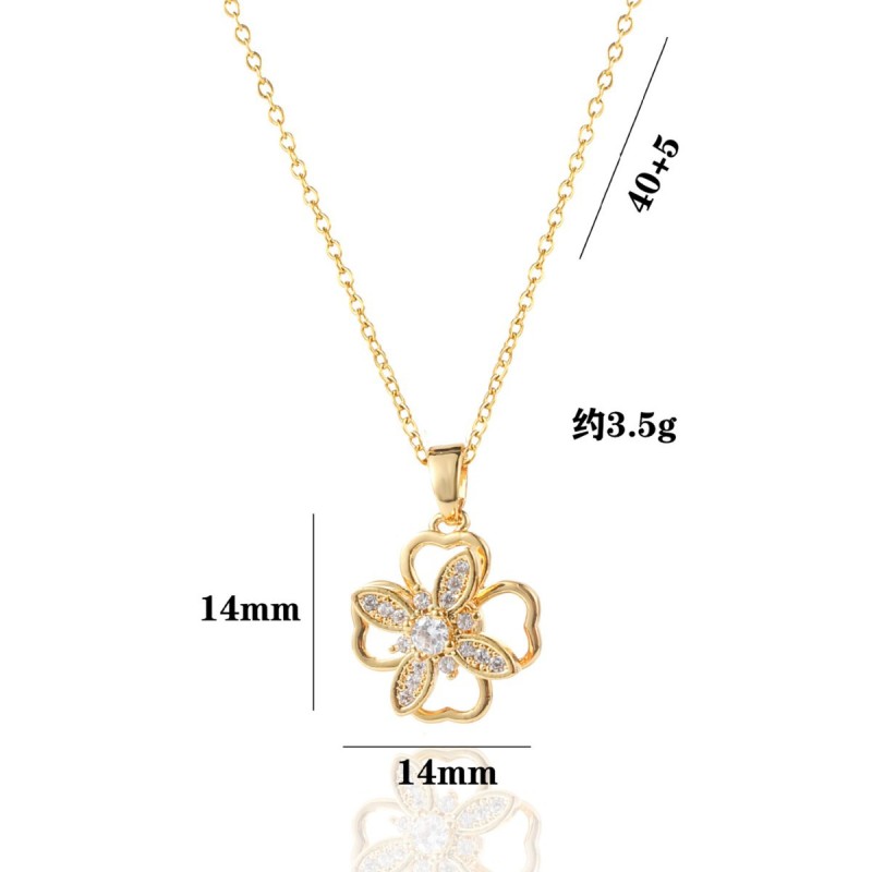 Necklace for Women European and American Cross-Border Rotatable Four-Leaf Flower Necklace Niche Collarbone Chain Copper Micro-Inlaid Rotating Neck Chain Accessory