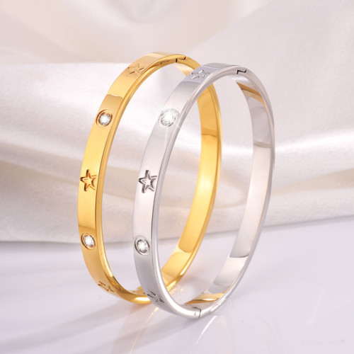 Titanium Steel Bracelet European and American Fashion Embossed Diamond-Encrusted Five-Pointed Star Bracelet for Women High-End Simple Non-Fading Jewelry