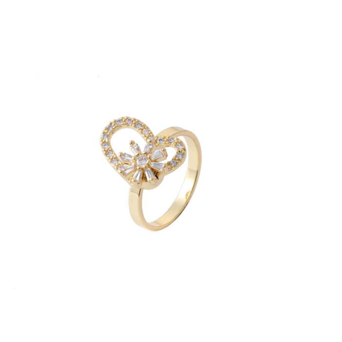 Ring for Women Heart Zircon Open Ring Sweet Niche Design High-end Index Finger Ring Internet Celebrity Adjustable Ring