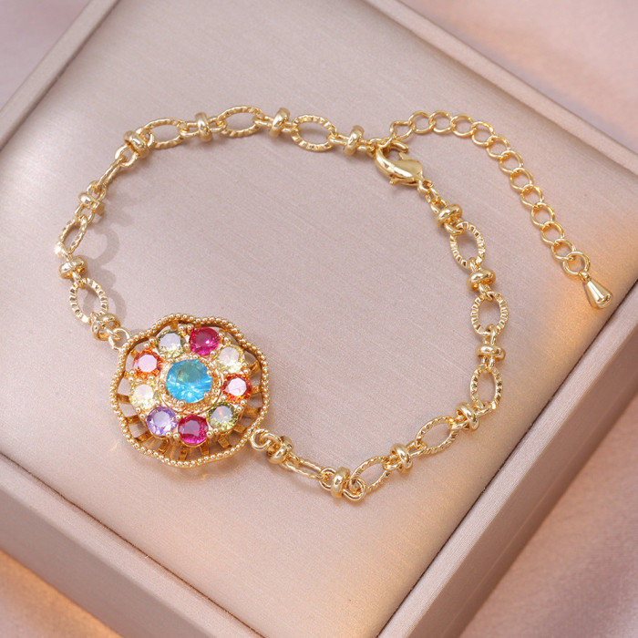Necklace for Women Japanese and Korean Style Internet Celebrity Zircon Colorful Rotating Bracelet Niche Design Pendan...