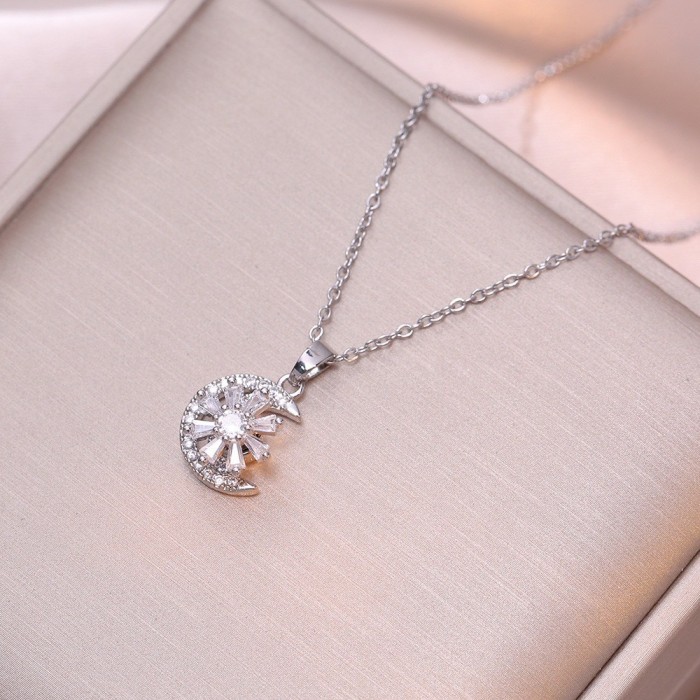 Necklace for Women, Internet Celebrity Style, Versatile, Niche, Sweet, High-End Rotating Necklace and Ring Set, Wholesale Accessories
