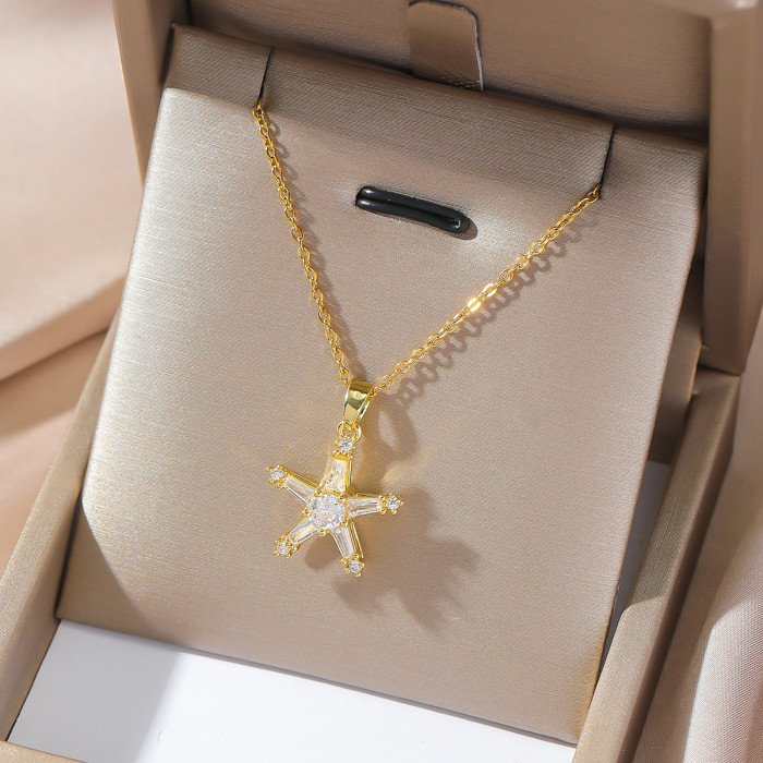 Necklace for Women Rotatable Cat's Eye Stone Three-Petal Flower Niche Design Zircon Flower Stamen Rotating Necklace