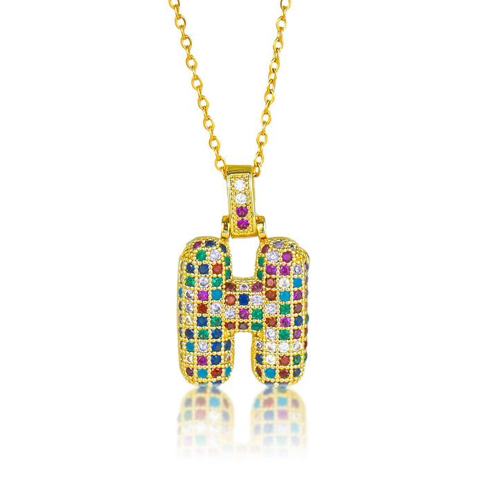 Necklace for Women Cross-Border Hip-Hop Colorful Zircon 26 English Letter Pendant European and American Fashion Chunky Letter Pendant Jewelry
