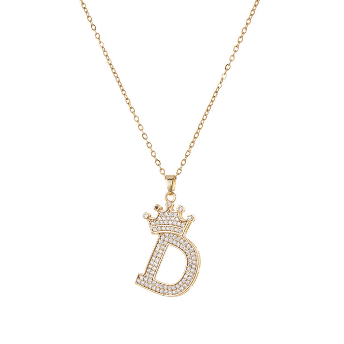 Necklace for Women Cross-Border New Zircon Letter Necklace Accessories Hip-Hop Double Layer Crown English 26 Pendant Necklace