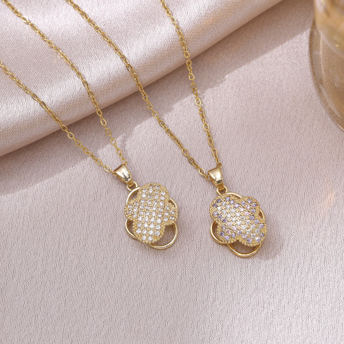 Necklace for Women Cross-Border Internet Celebrity Rotating Zircon Four-Leaf Flower Niche Fashion New Design Pendant Elegant Collarbone Chain