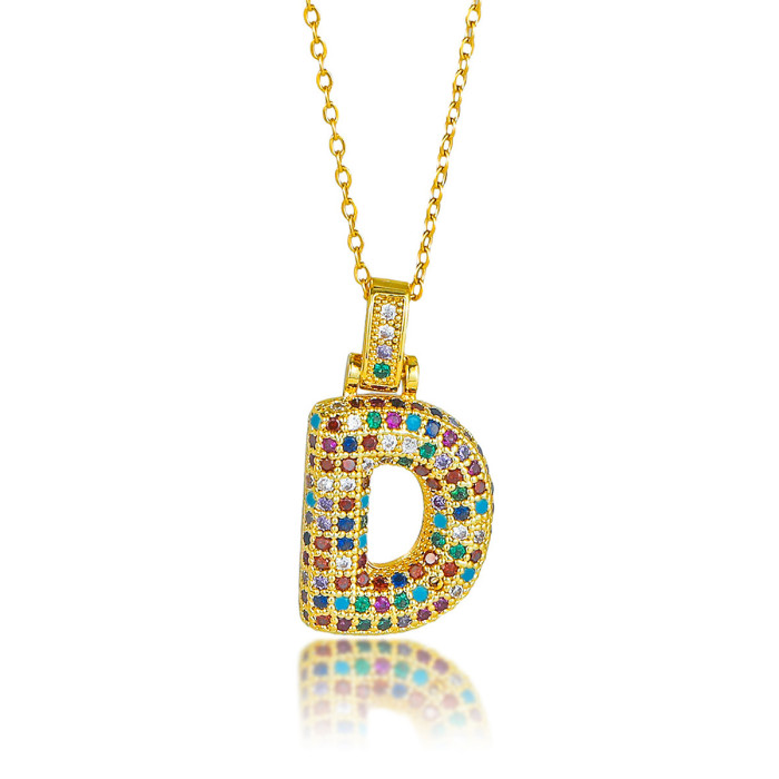 Necklace for Women Cross-Border Hip-Hop Colorful Zircon 26 English Letter Pendant European and American Fashion Chunky Letter Pendant Jewelry