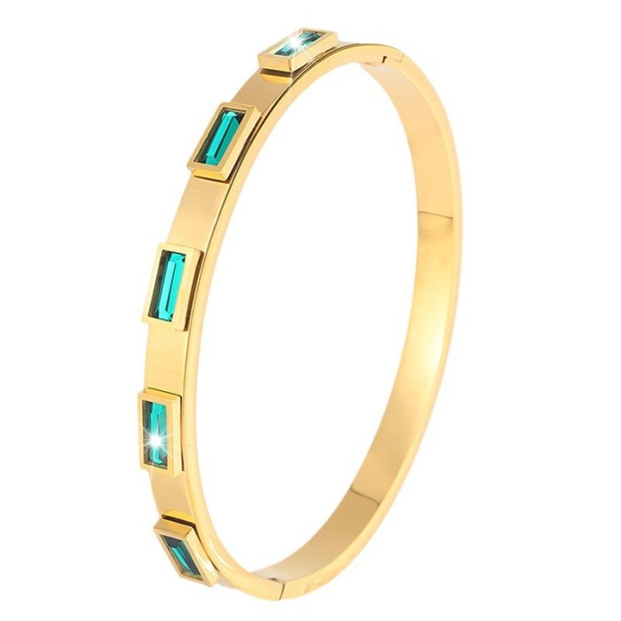 European and American Fashion Square Emerald Open Titanium Steel Bracelet for Women High Version Design Versatile Non-Fading Bracelet Jewelry