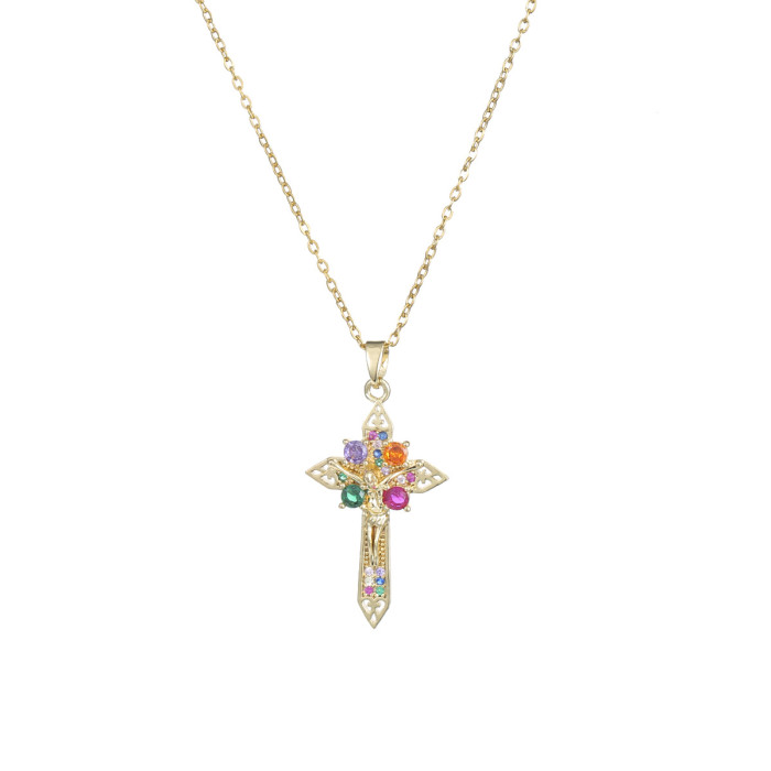 Design Cross Necklace for Women, Vintage Personality Simple European and American Style Zircon Niche Titanium Steel Necklace Clavicle Chain