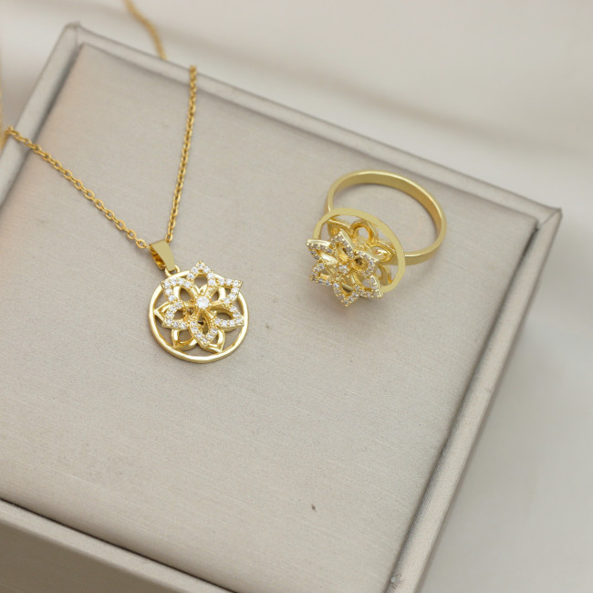 Necklace for Women, Internet Celebrity, European and American Style, Zircon Flower, Niche, Cross-Border, New Design, Rotating, Elegant Set, Titanium Steel Necklace