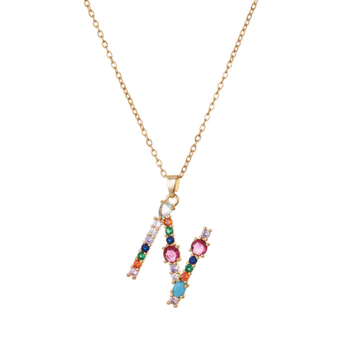 Necklace for Women European and American Cross-Border Colorful Zircon 26 English Letters Personalized Pendant Niche Hip-Hop Necklace Collarbone Chain