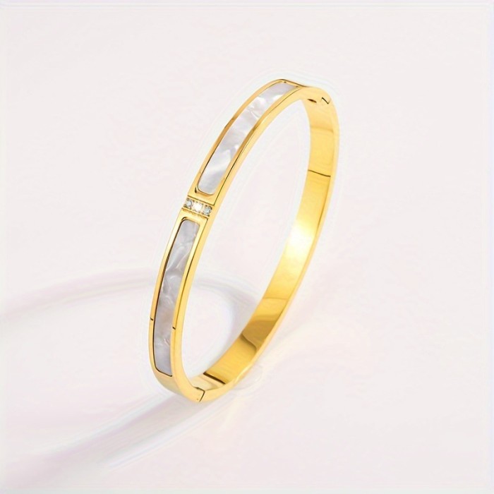 Stainless Steel Inlaid Diamond Mother-of-Pearl Star Bracelet for Women, High-End Fashion Versatile Elegant Couple Titanium Steel Bracelet Jewelry