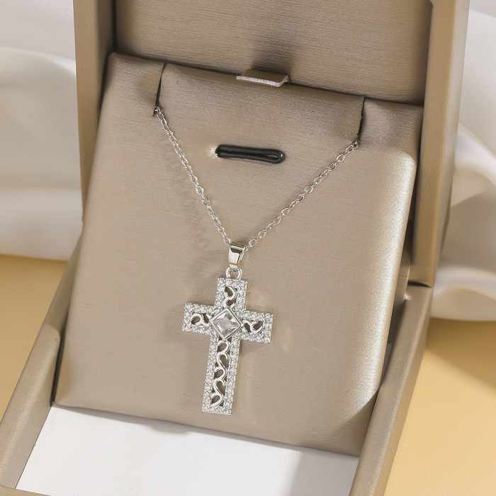 Necklace for Women European and American Cross-Border Fashion Colorful Zircon Cross Necklace Niche Design Ins Style Jewelry Collarbone Chain