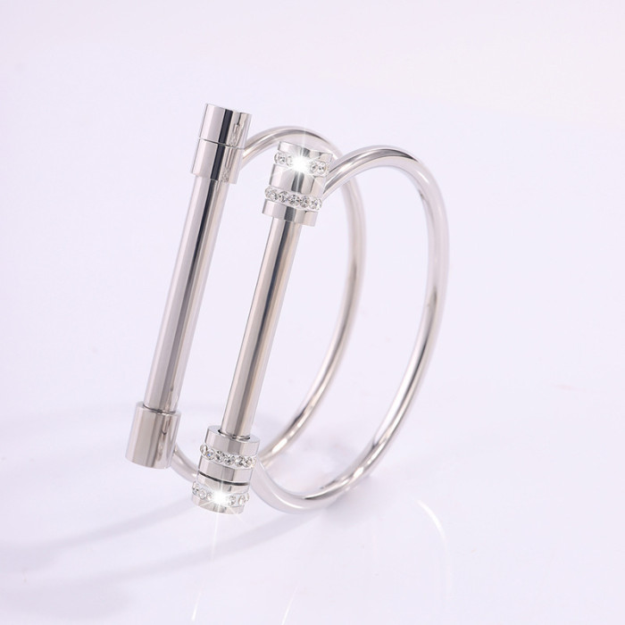 Titanium Steel Bracelet Fashionable Personality Horseshoe Stone-Inlaid D Letter Bracelet for Women Light Luxury Hig...