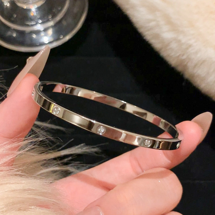 Titanium Steel Bracelet Light Luxury Stainless Steel Bracelet for Women High-end Niche Simple Fully Stone-Set Bracelet C...