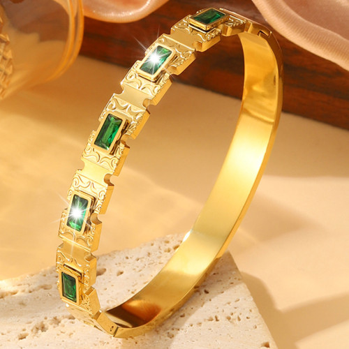 Cross-Border New Stainless Steel Bracelet with Emerald Zircon Inlay, High-End Titanium Steel Non-Fading Jewelry Bracelet
