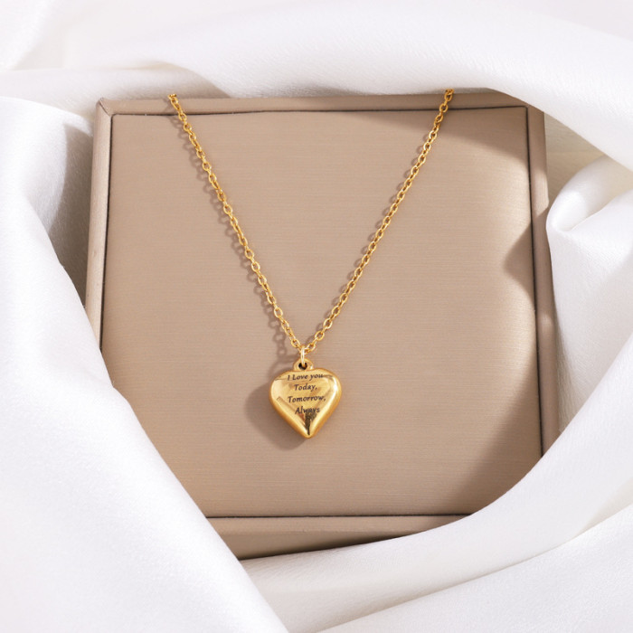 Stainless Steel Bracelet for Women High-End Fashion Necklace Versatile High-End Heart Engraved Bracelet Necklace Set